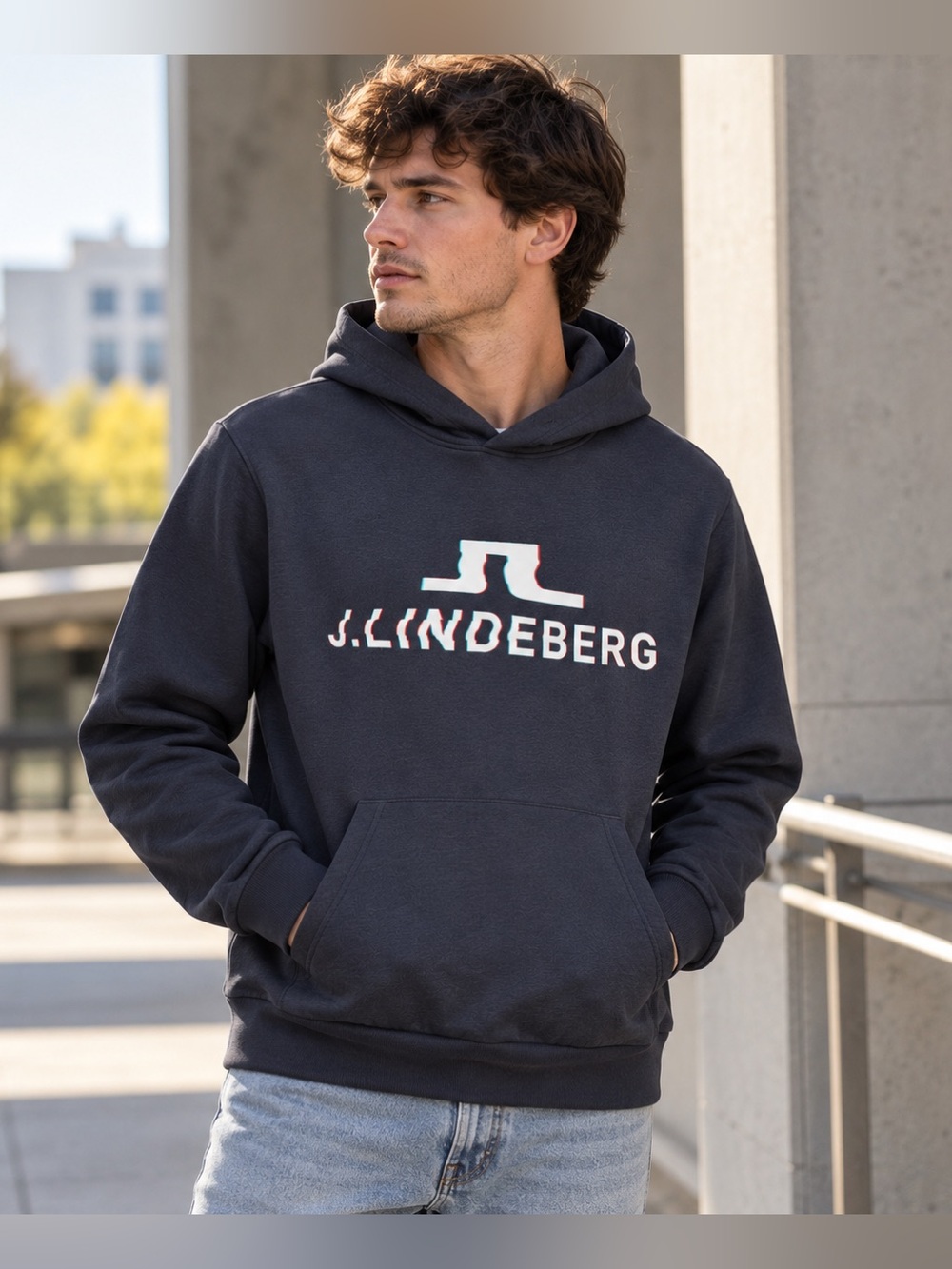 J.Lindeberg Karson Hoodie Men’s M Navy Blue Logo Pullover